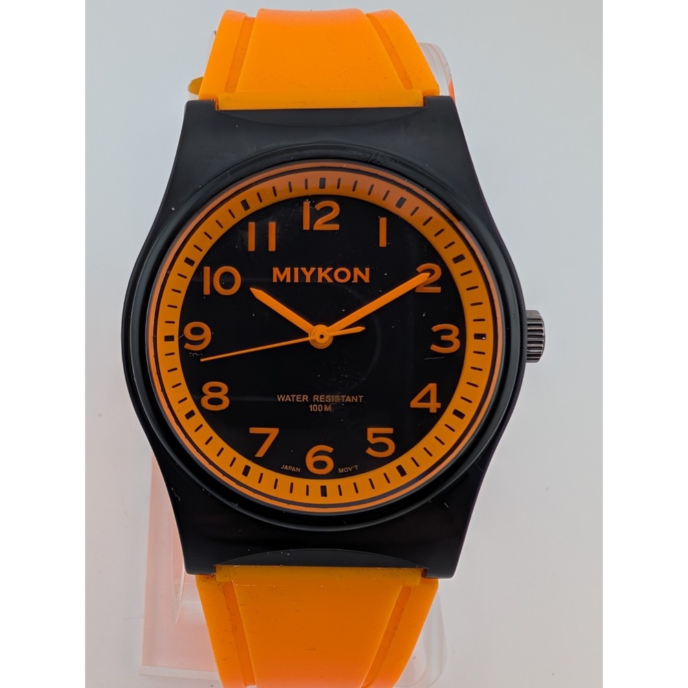 Miykon Watch‎ Men 38mm Case Orange Silicone Band w/ Box- New Battery